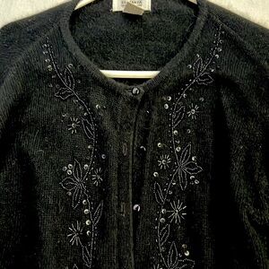 Sostanza black beaded angora occasion cardigan sweater szM